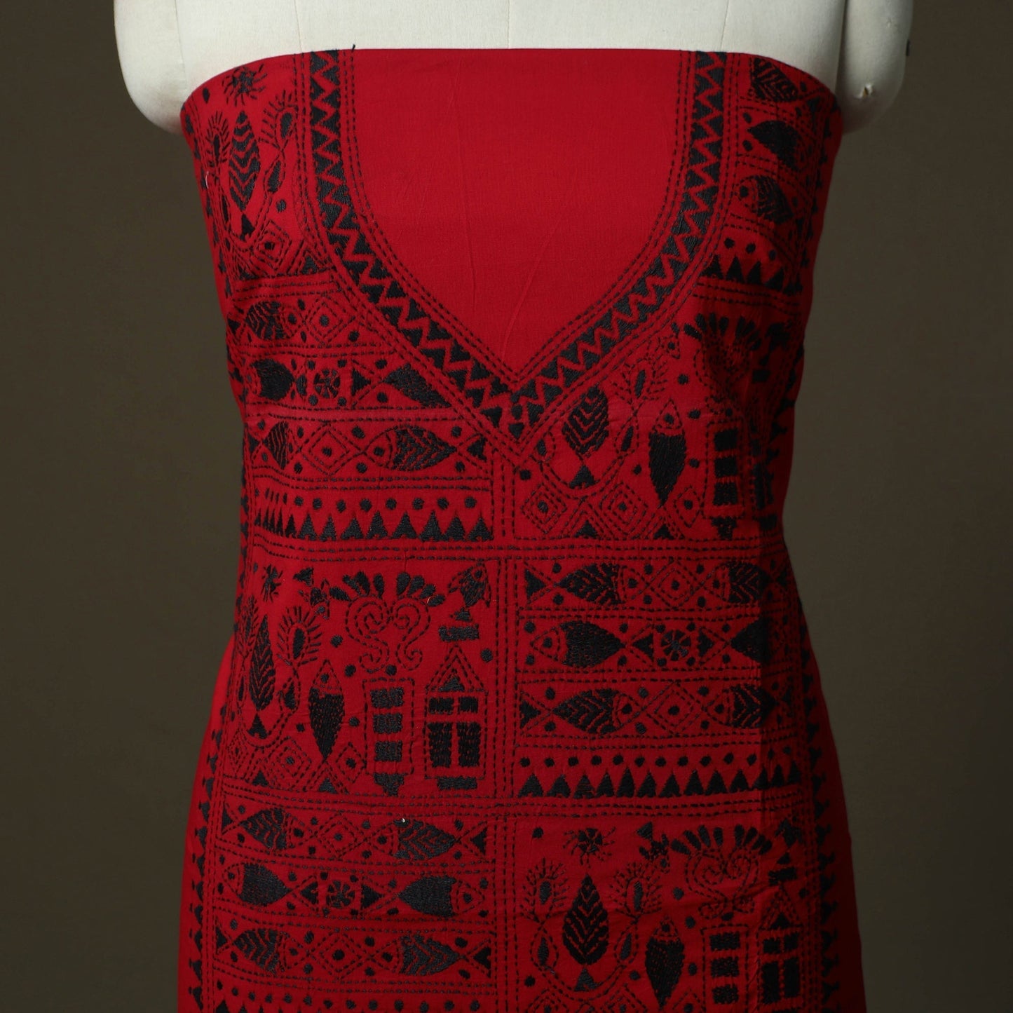 Bengal kantha hand embroidered cotton unstitched kurta