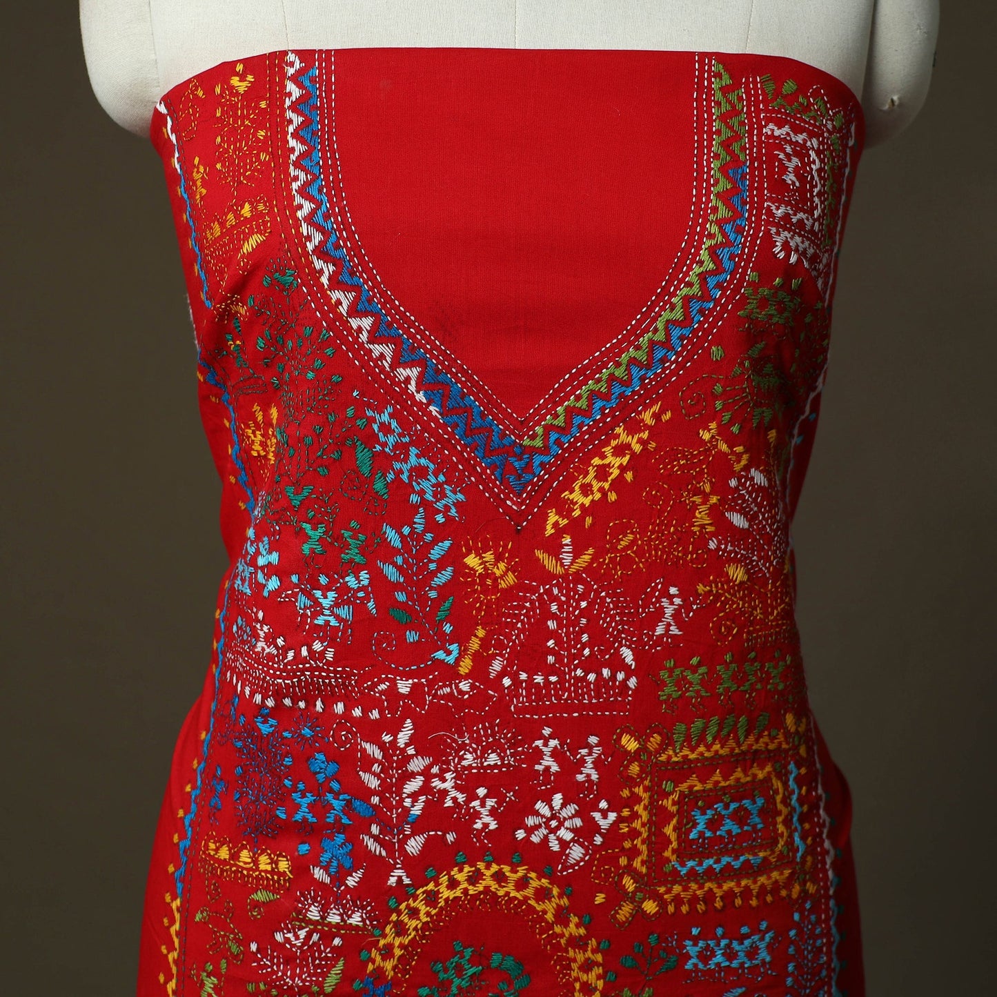 Bengal kantha hand embroidered cotton unstitched kurta