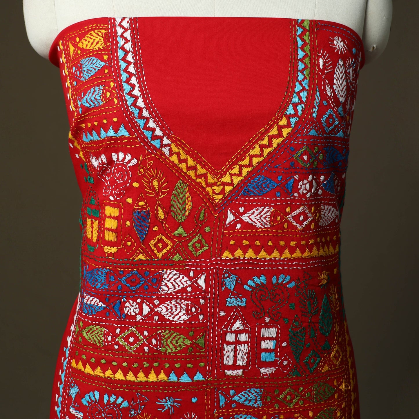 Bengal kantha hand embroidered cotton unstitched kurta