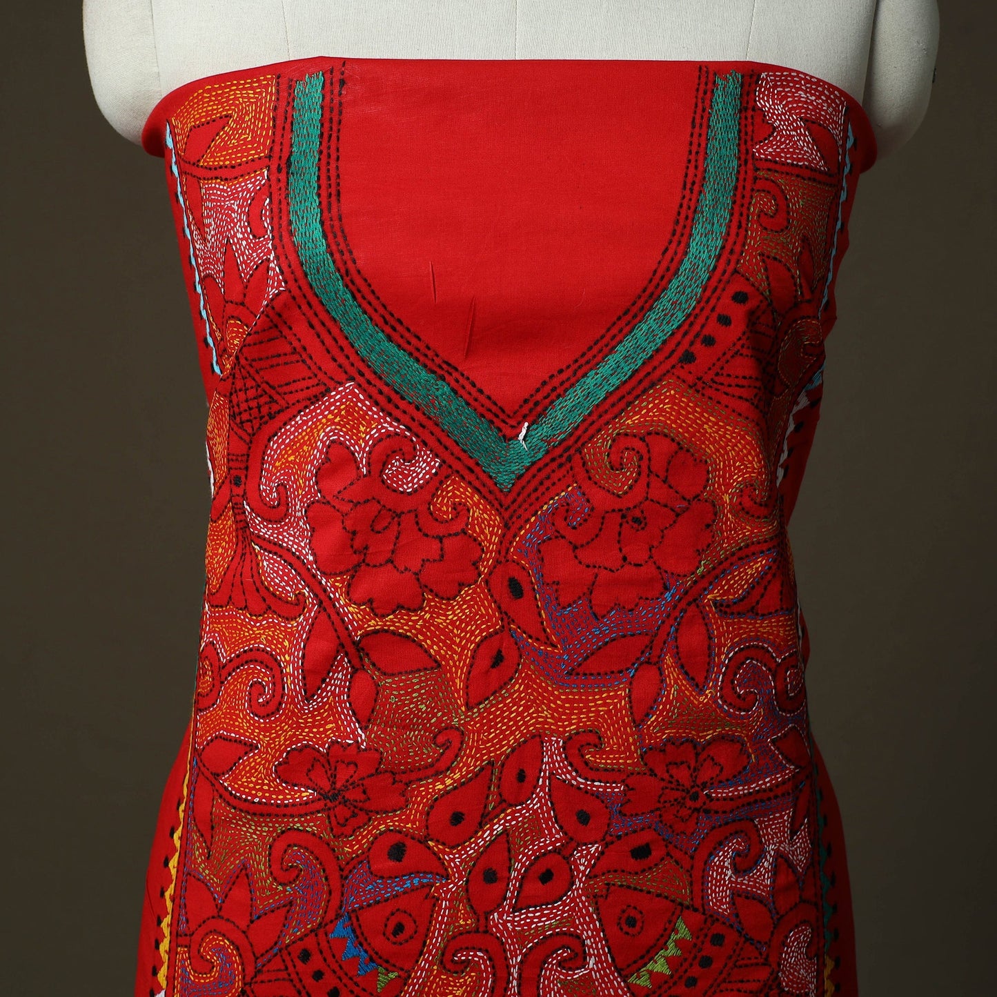 Bengal kantha hand embroidered cotton unstitched kurta