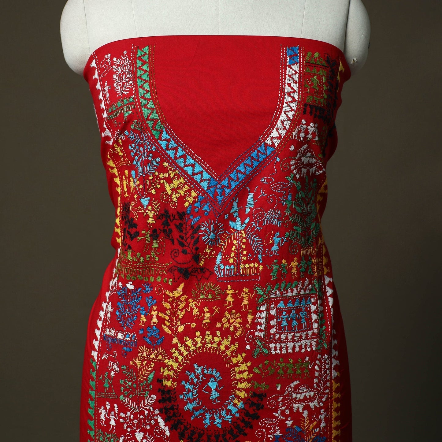 Bengal kantha hand embroidered cotton unstitched kurta