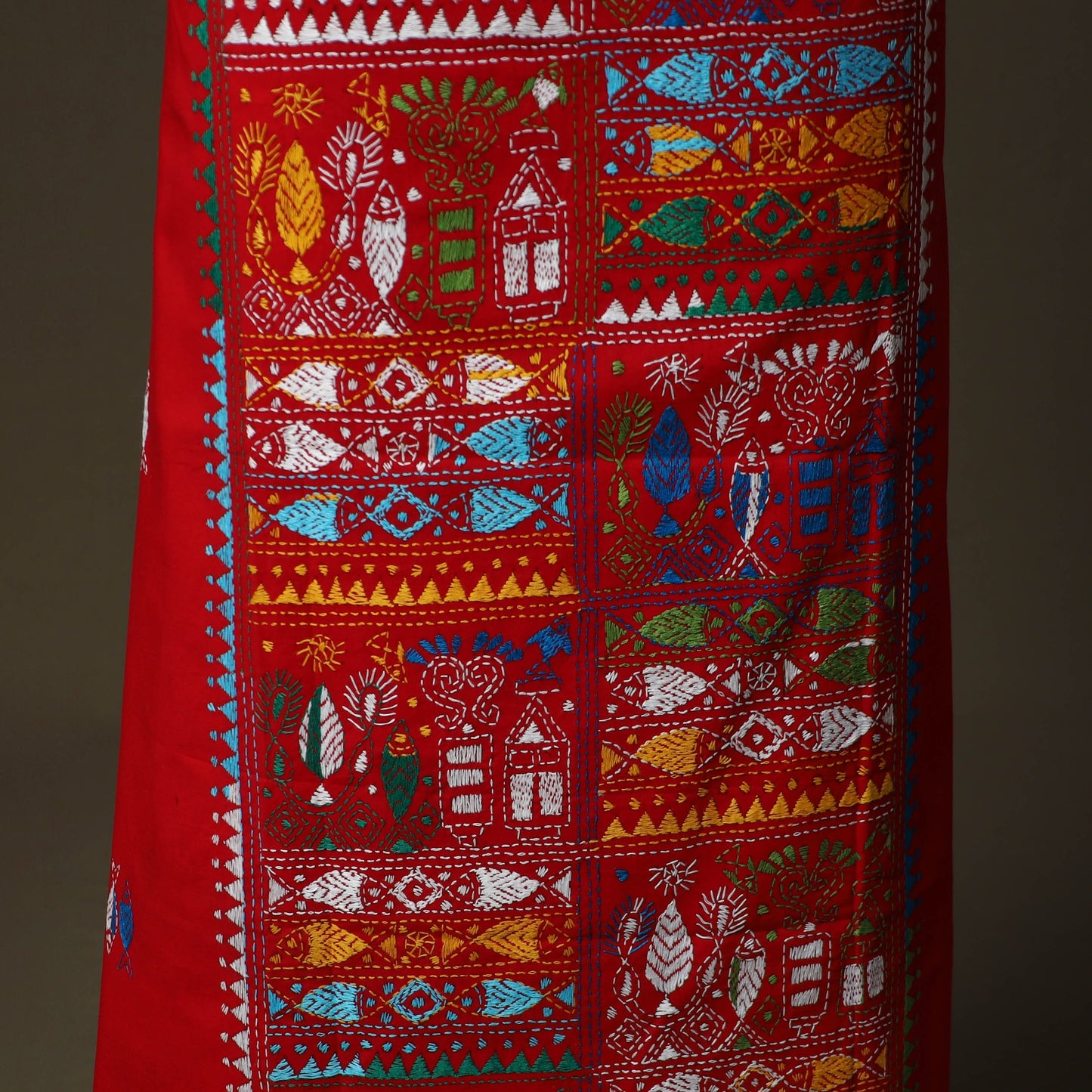 Bengal kantha hand embroidered cotton unstitched kurta