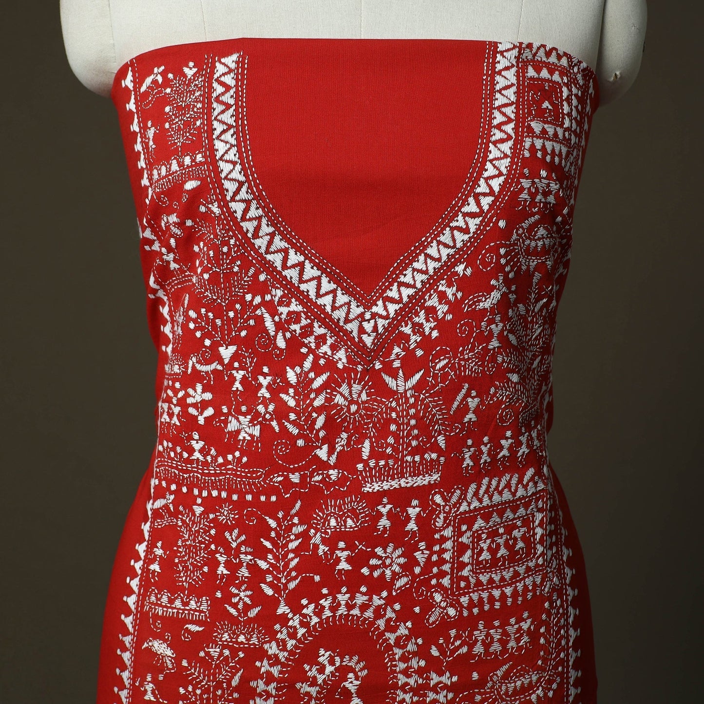 Bengal kantha hand embroidered cotton unstitched kurta