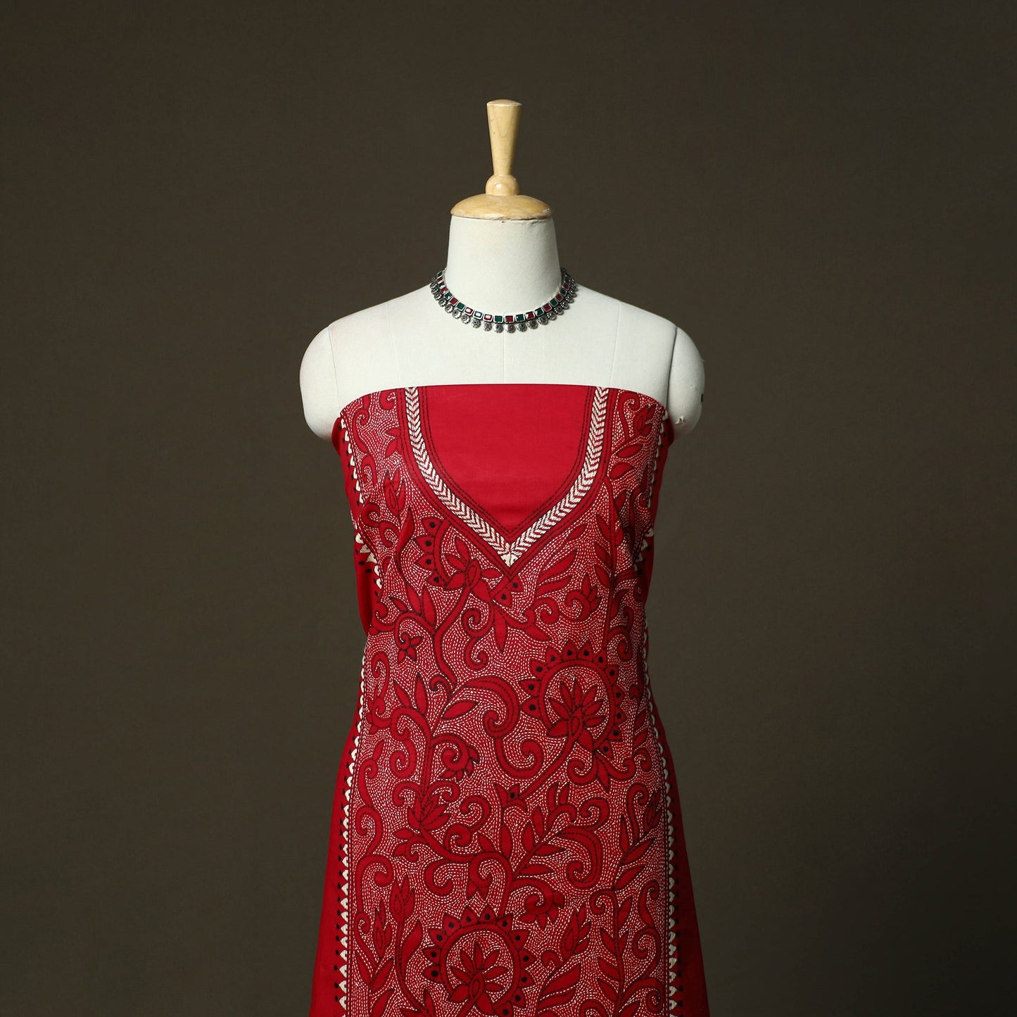Bengal kantha hand embroidered cotton unstitched kurta
