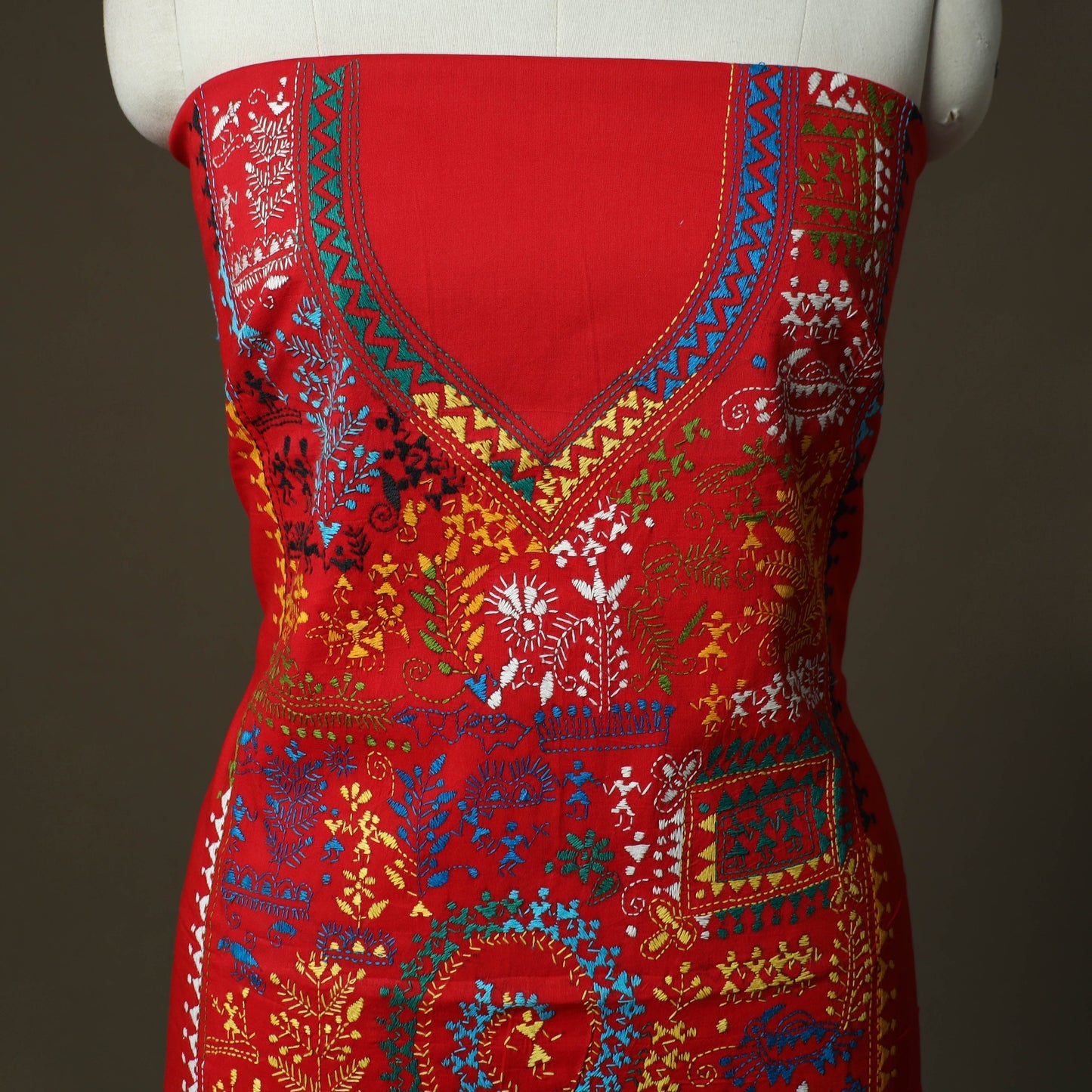 Bengal kantha hand embroidered cotton unstitched kurta