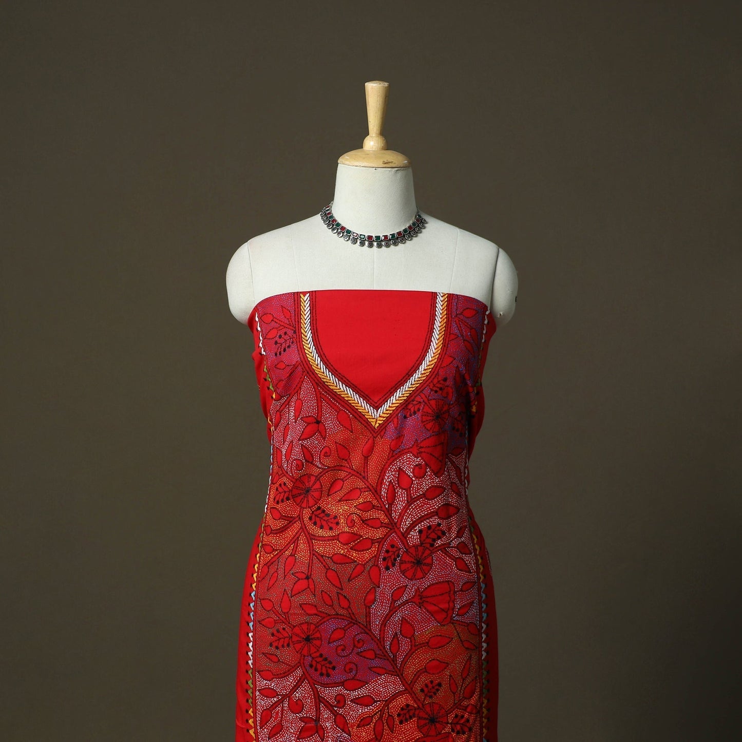 Bengal kantha hand embroidered cotton unstitched kurta