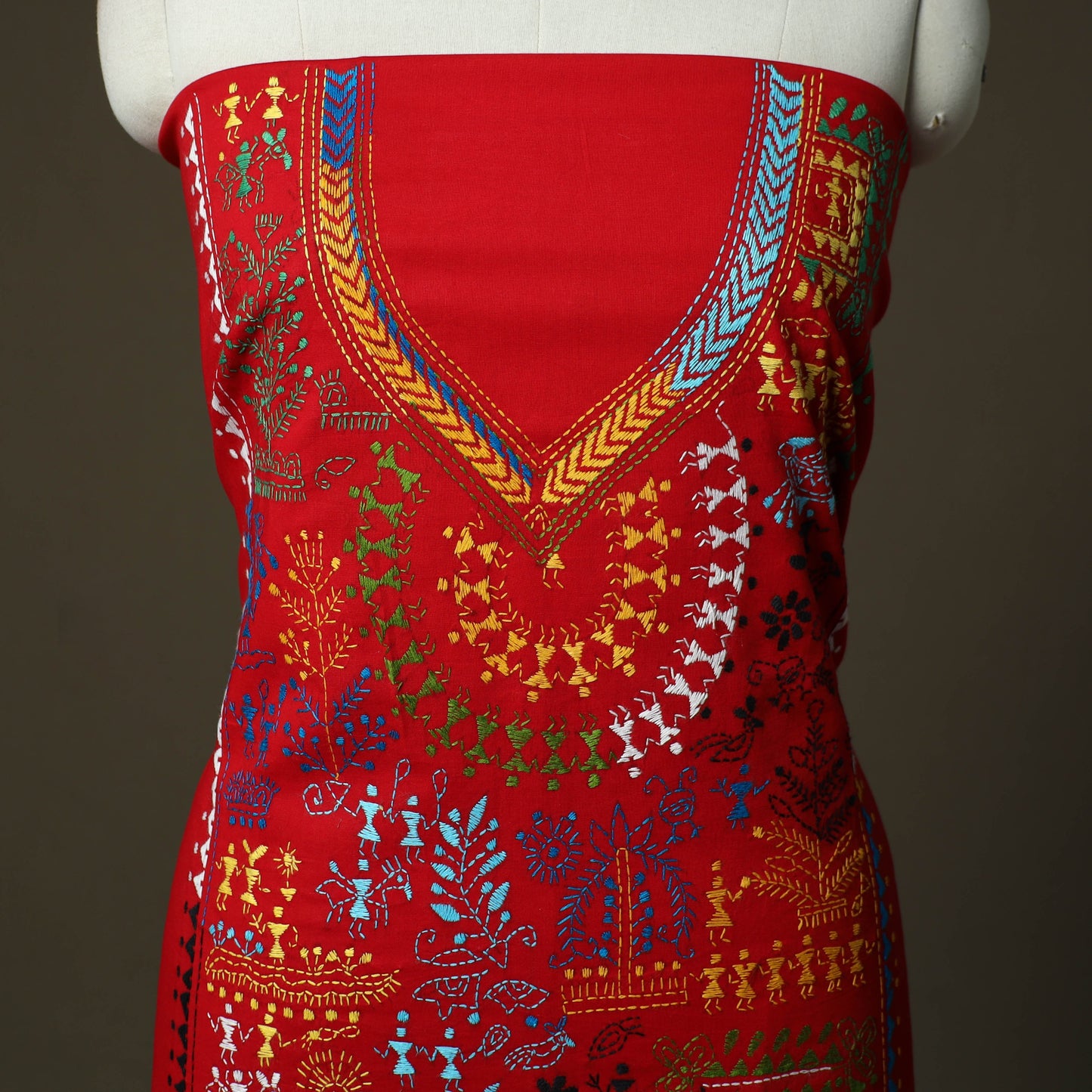 Bengal kantha hand embroidered cotton unstitched kurta