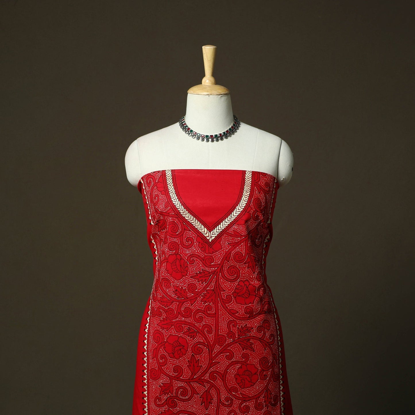 Bengal kantha hand embroidered cotton unstitched kurta