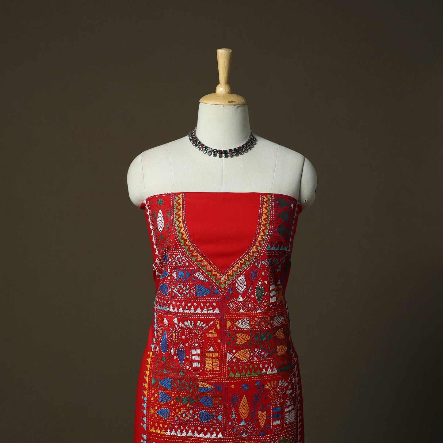 Bengal kantha hand embroidered cotton unstitched kurta