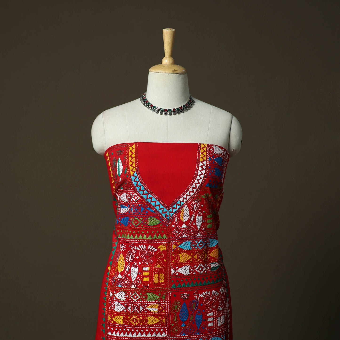 Bengal kantha hand embroidered cotton unstitched kurta