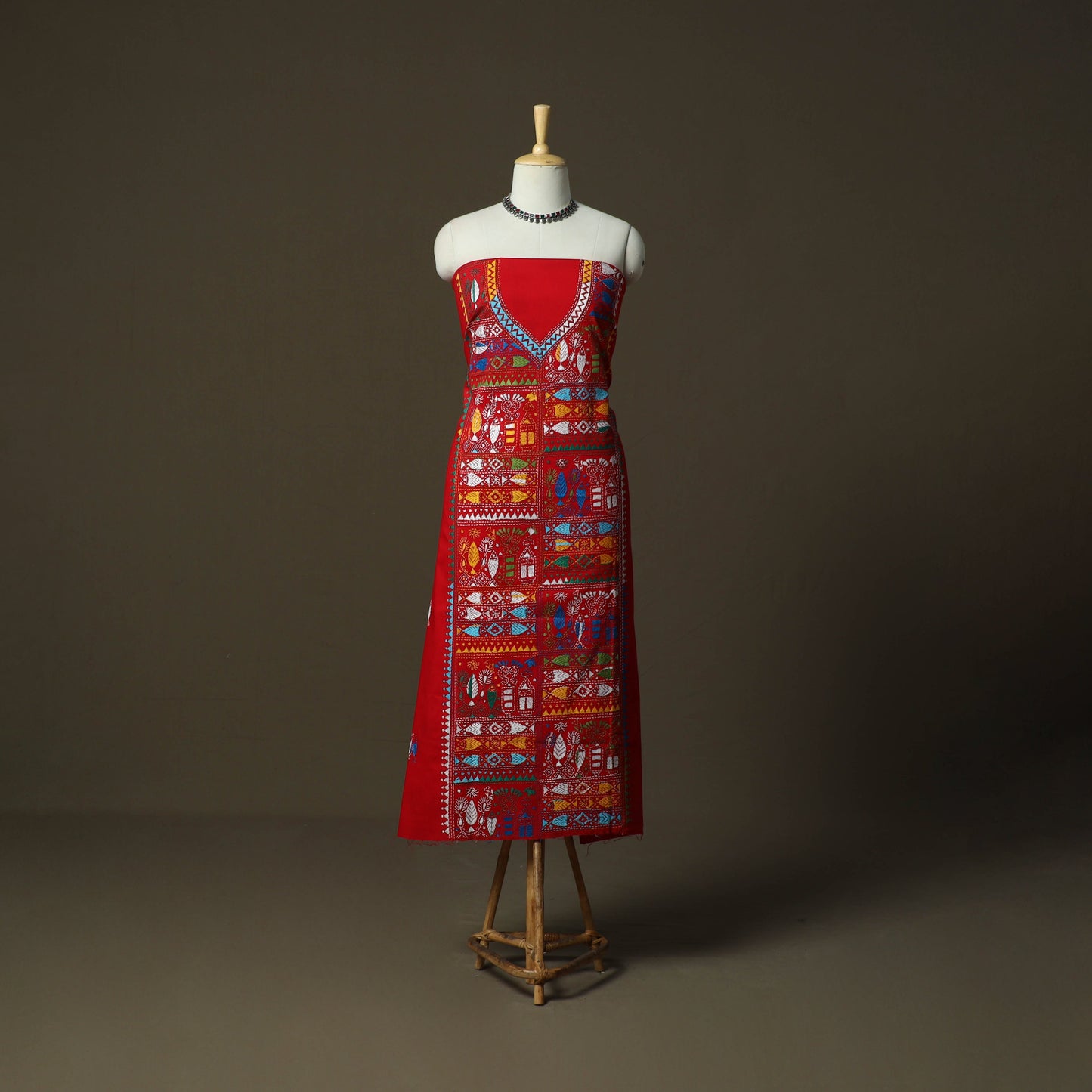 Bengal kantha hand embroidered cotton unstitched kurta