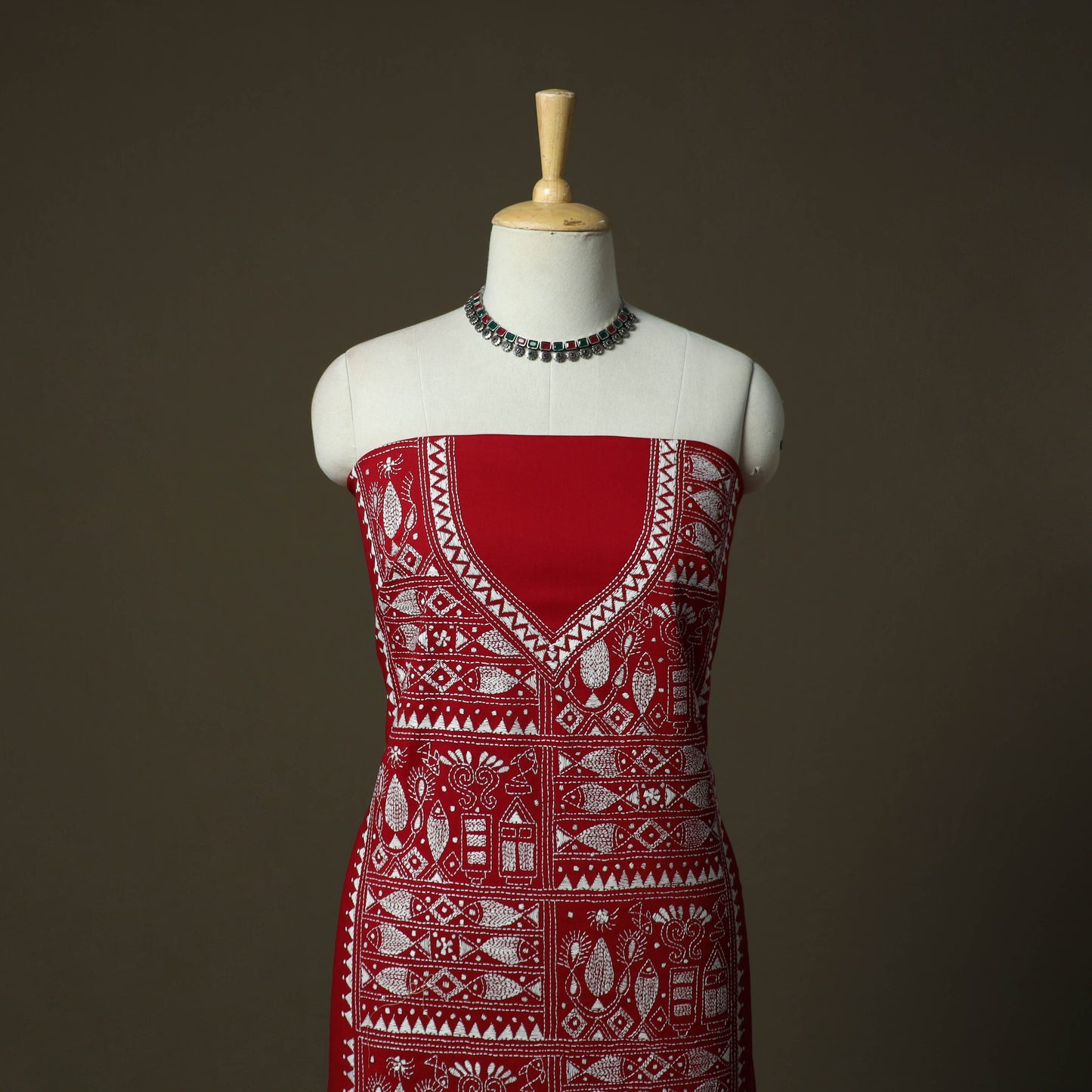 Bengal kantha hand embroidered cotton unstitched kurta