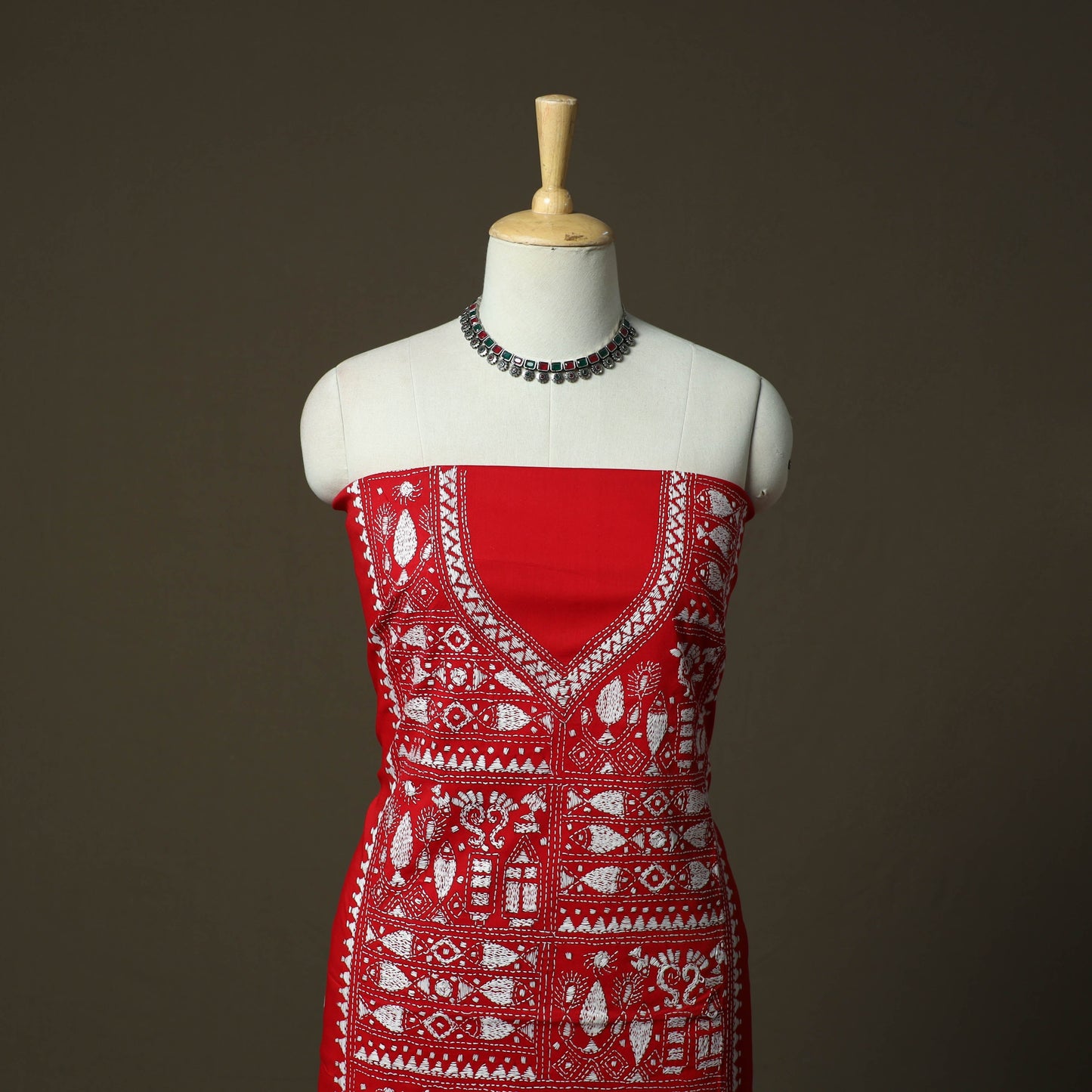 Bengal kantha hand embroidered cotton unstitched kurta