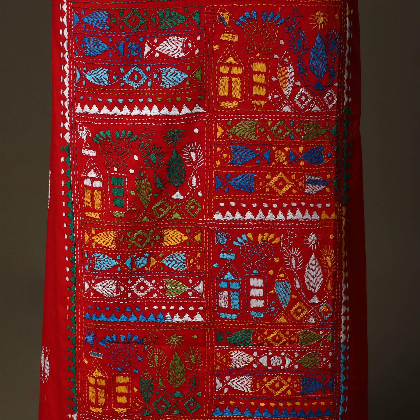 Bengal kantha hand embroidered cotton unstitched kurta
