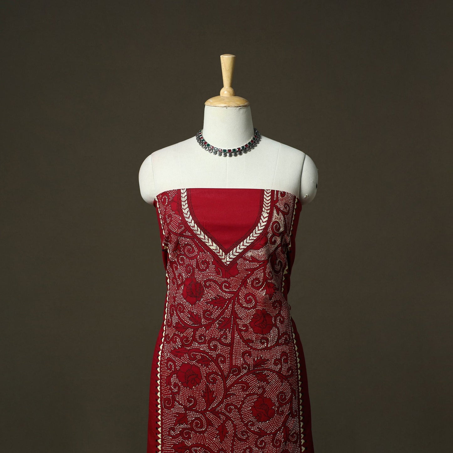 Bengal kantha hand embroidered cotton unstitched kurta