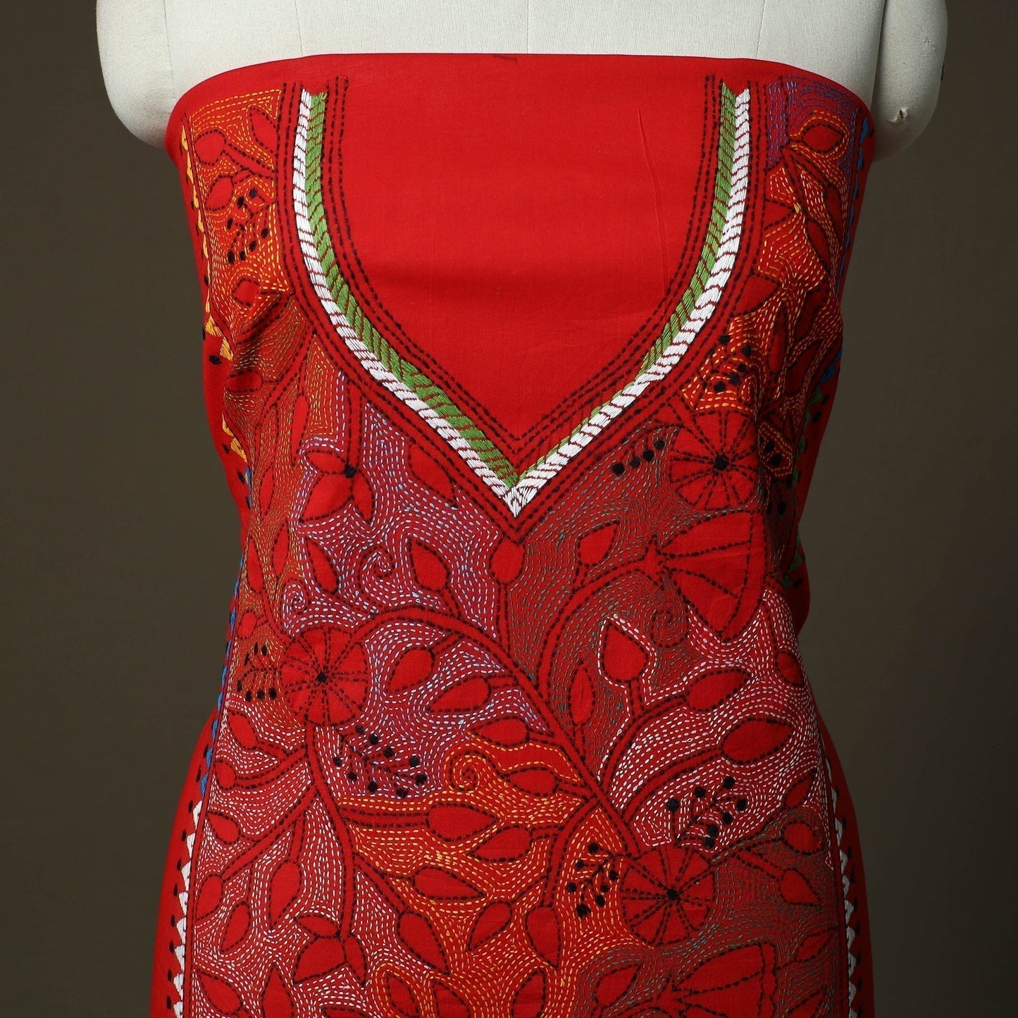 Bengal kantha hand embroidered cotton unstitched kurta