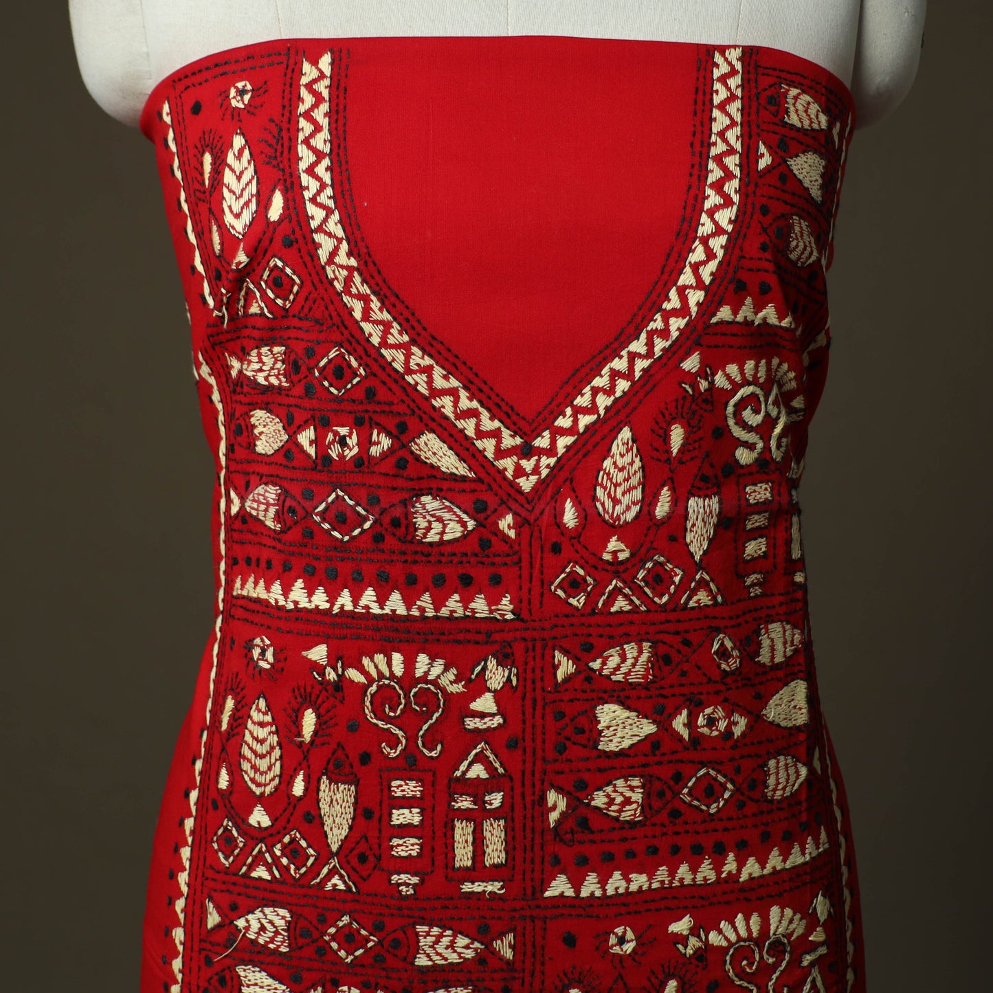 Bengal kantha hand embroidered cotton unstitched kurta