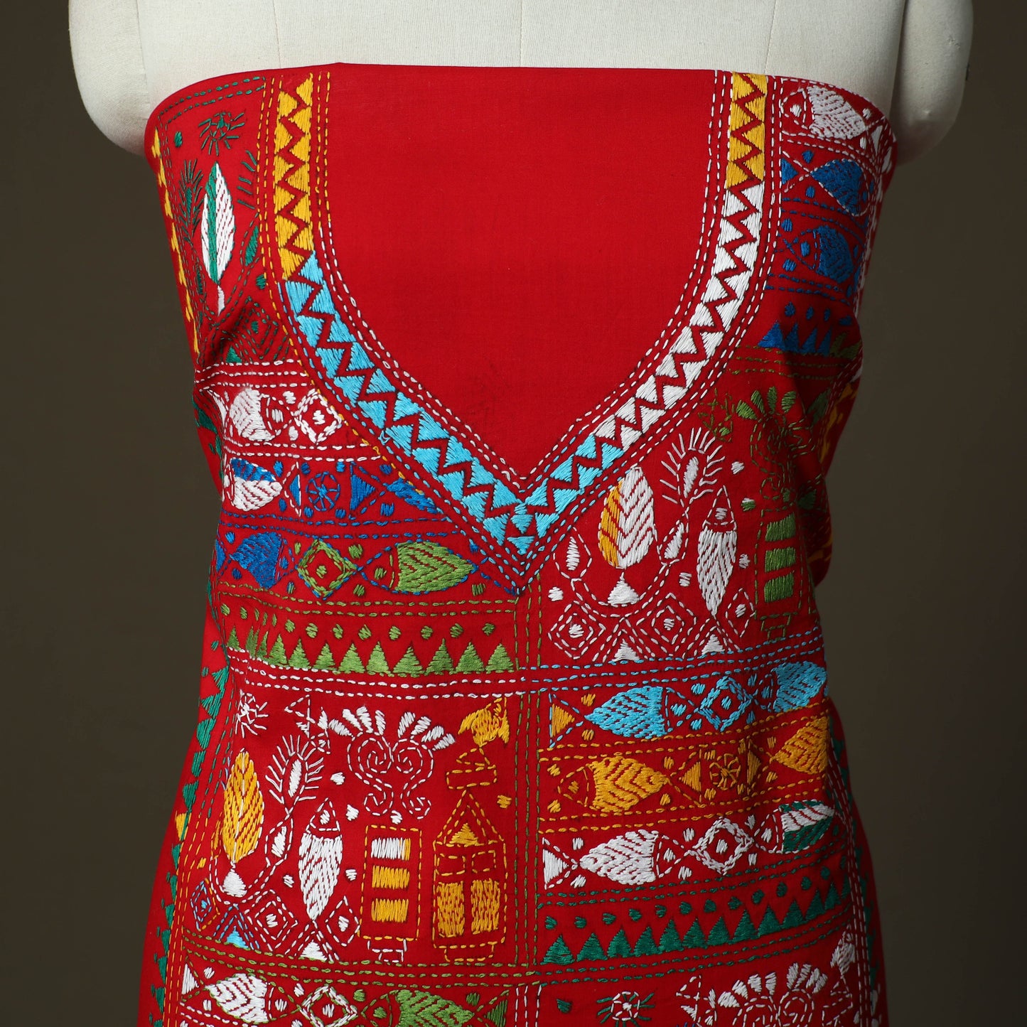 Bengal kantha hand embroidered cotton unstitched kurta