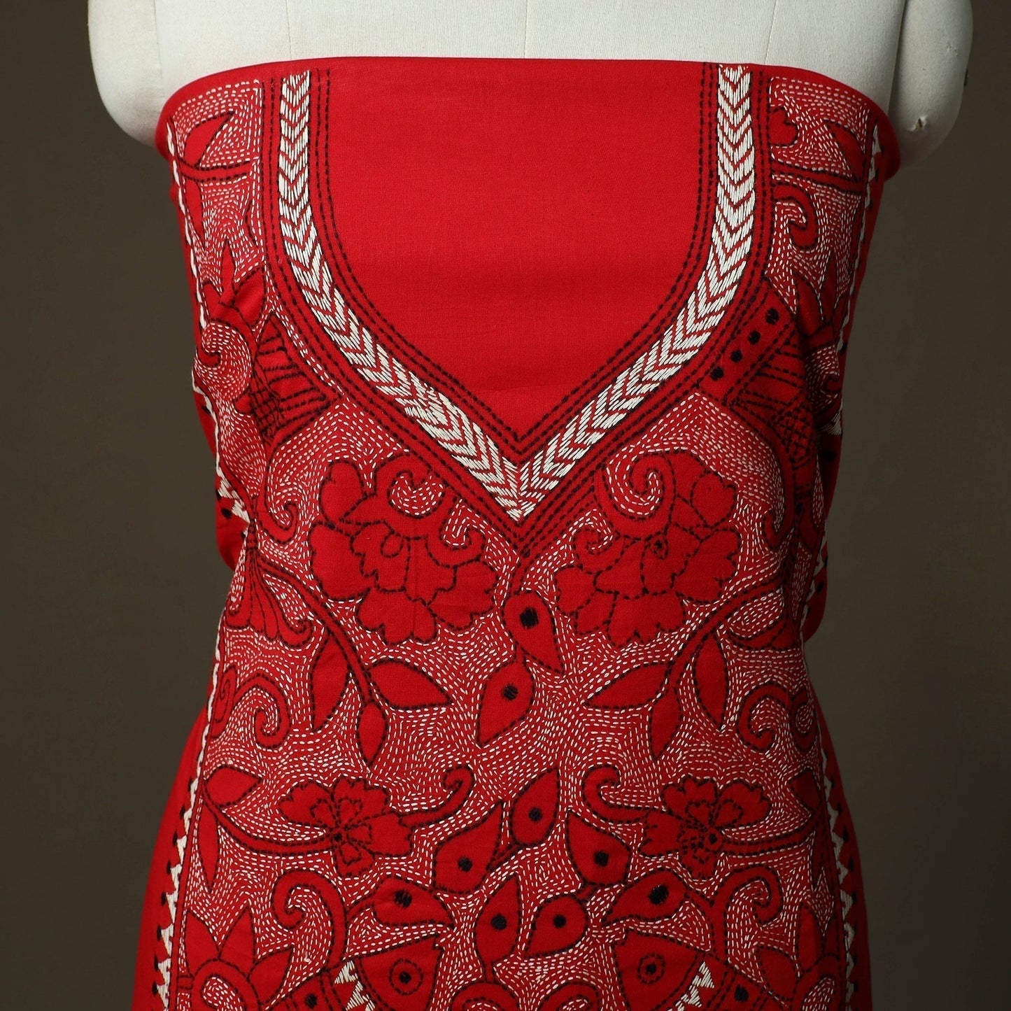 Bengal kantha hand embroidered cotton unstitched kurta