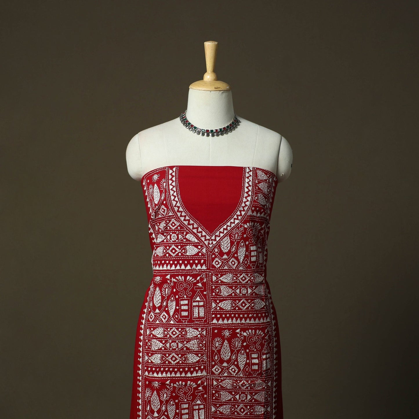 Bengal kantha hand embroidered cotton unstitched kurta