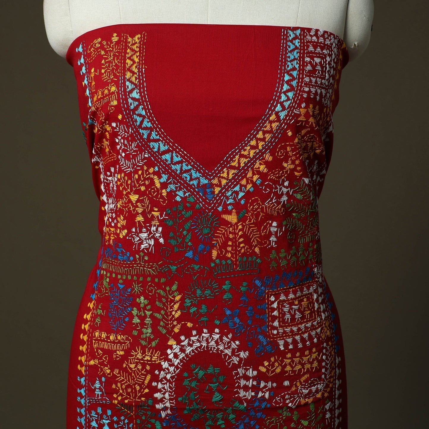 Bengal kantha hand embroidered cotton unstitched kurta
