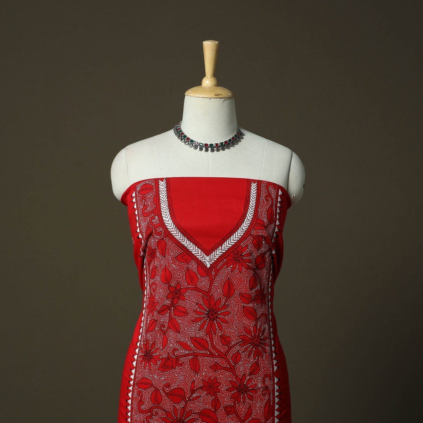Bengal kantha hand embroidered cotton unstitched kurta