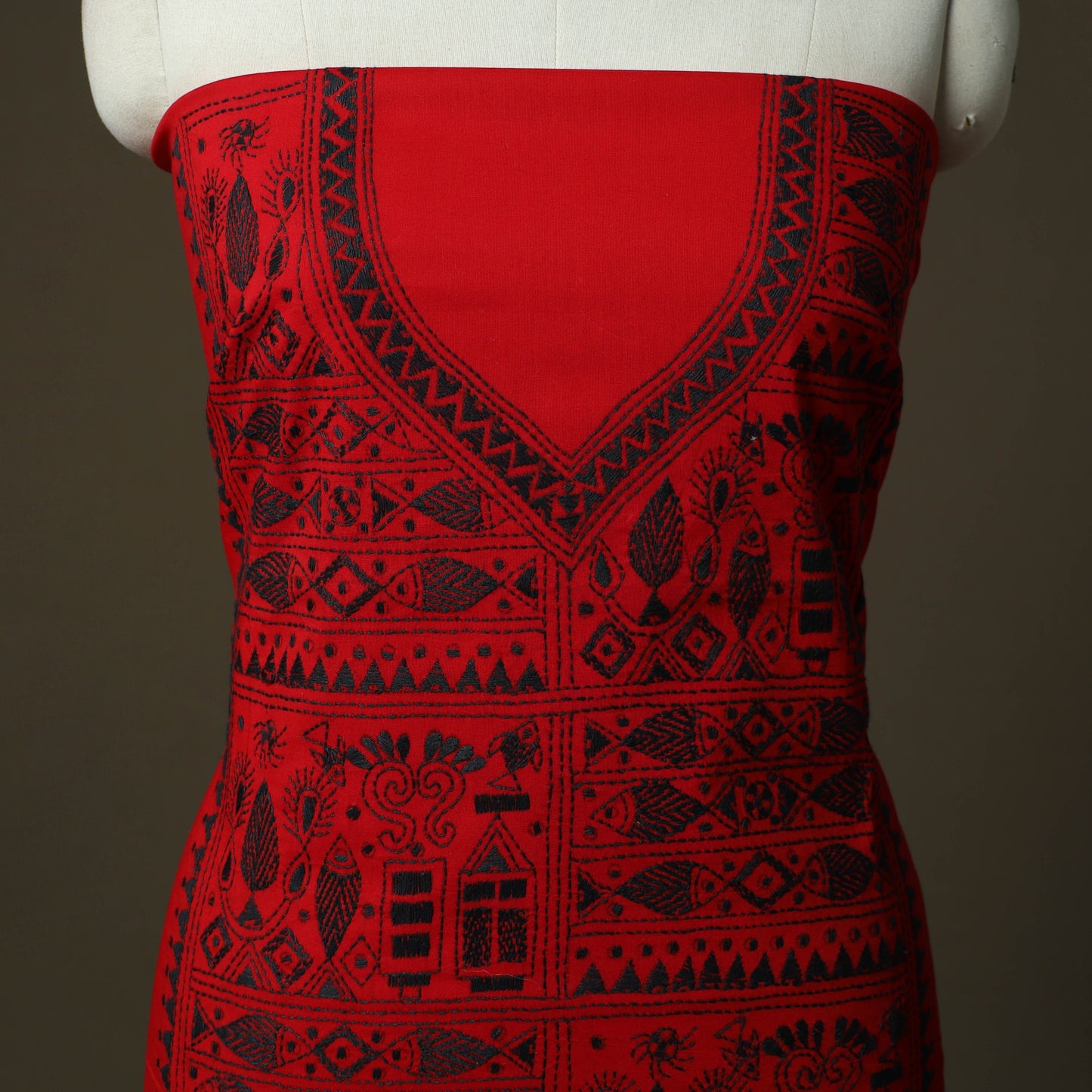 Bengal kantha hand embroidered cotton unstitched kurta