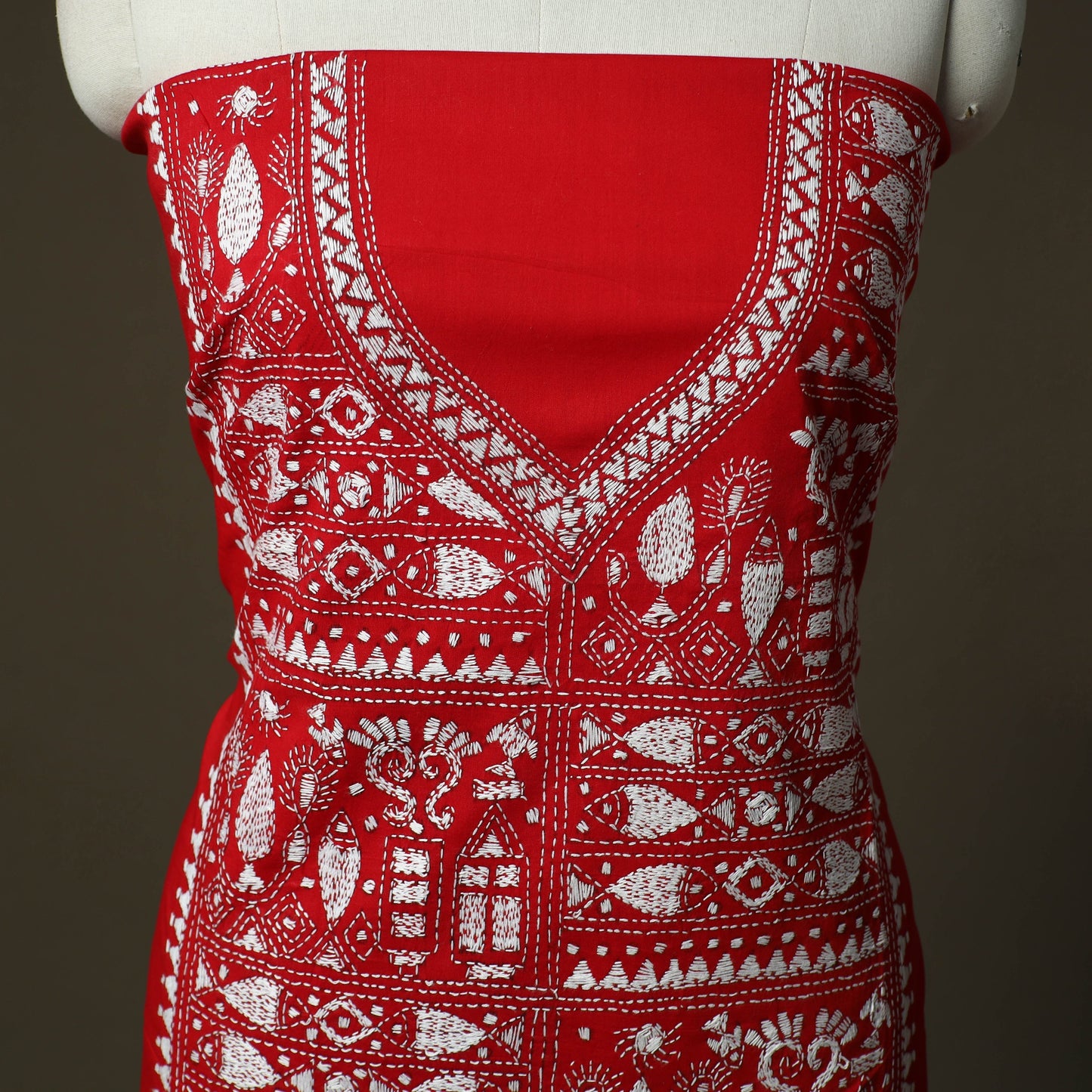 Bengal kantha hand embroidered cotton unstitched kurta