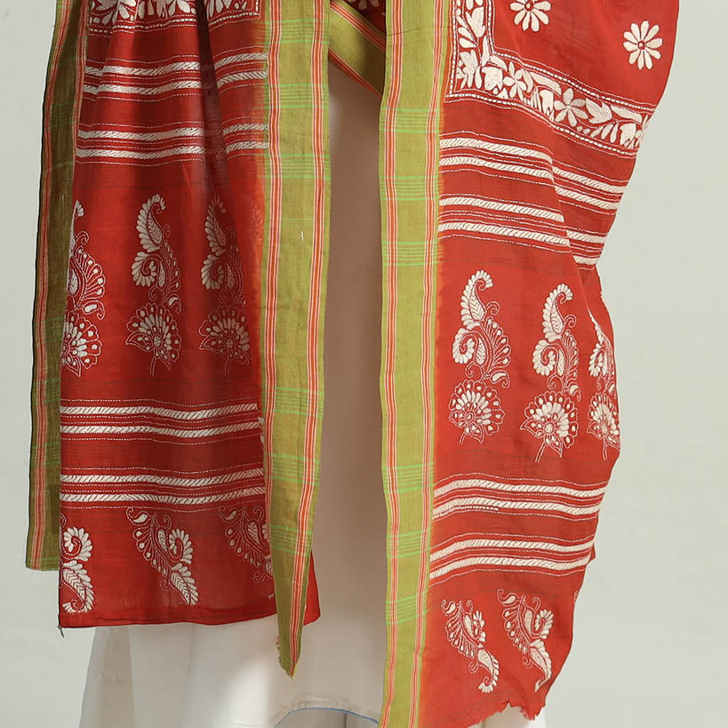  Bengal Kantha Embroidery Cotton Handloom Dupatta 123 