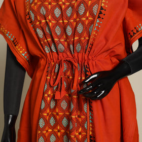 Red Bengal Kantha Hand Embroidery Cotton Kaftan (Long) 