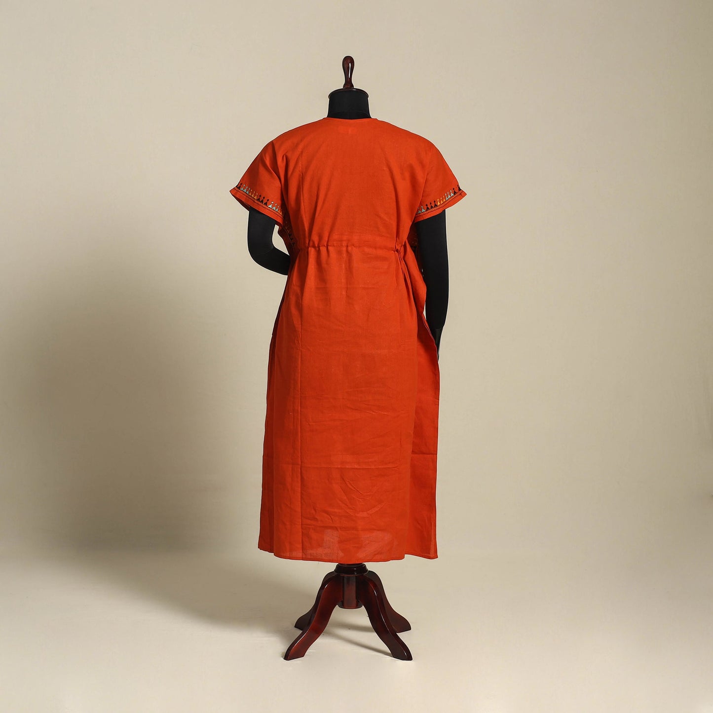 Red Bengal Kantha Hand Embroidery Cotton Kaftan (Long) 