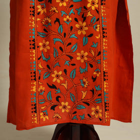 Red Bengal Kantha Hand Embroidery Cotton Kaftan (Long) 