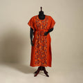 Red Bengal Kantha Hand Embroidery Cotton Kaftan (Long) 