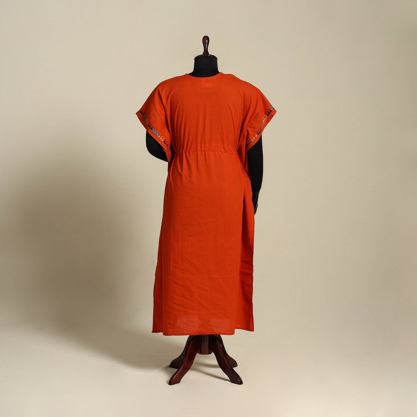 Red Bengal Kantha Hand Embroidery Cotton Kaftan (Long) 