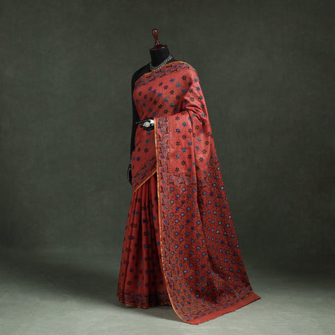 Bengal kantha hand embroidery silk cotton chapa work saree