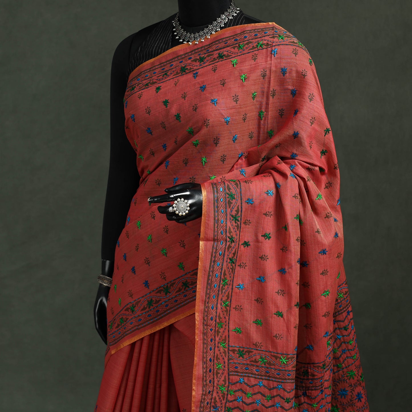 Bengal kantha hand embroidery silk cotton chapa work saree