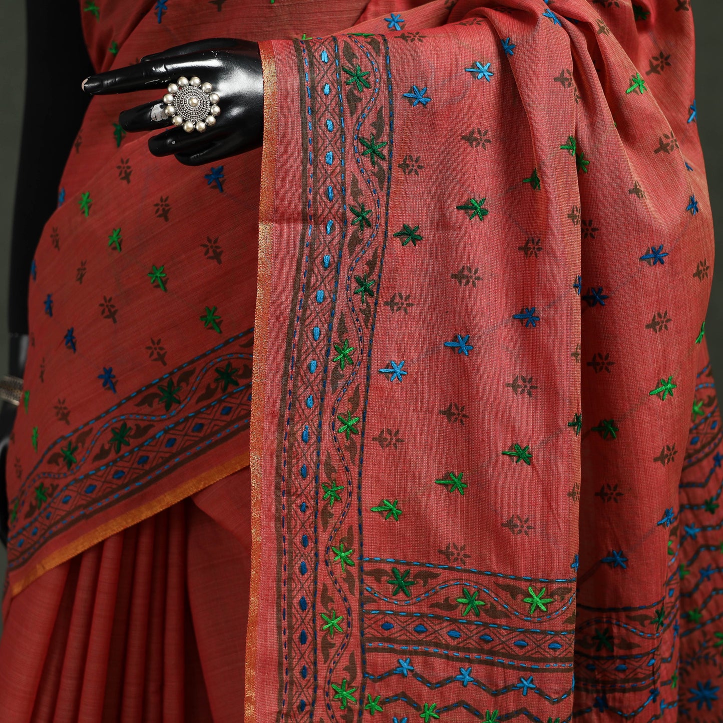 Bengal kantha hand embroidery silk cotton chapa work saree