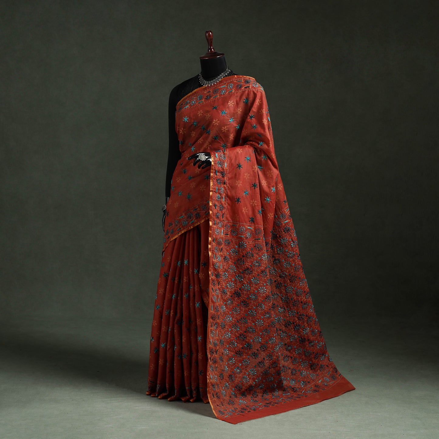 Bengal kantha hand embroidery silk cotton chapa work saree