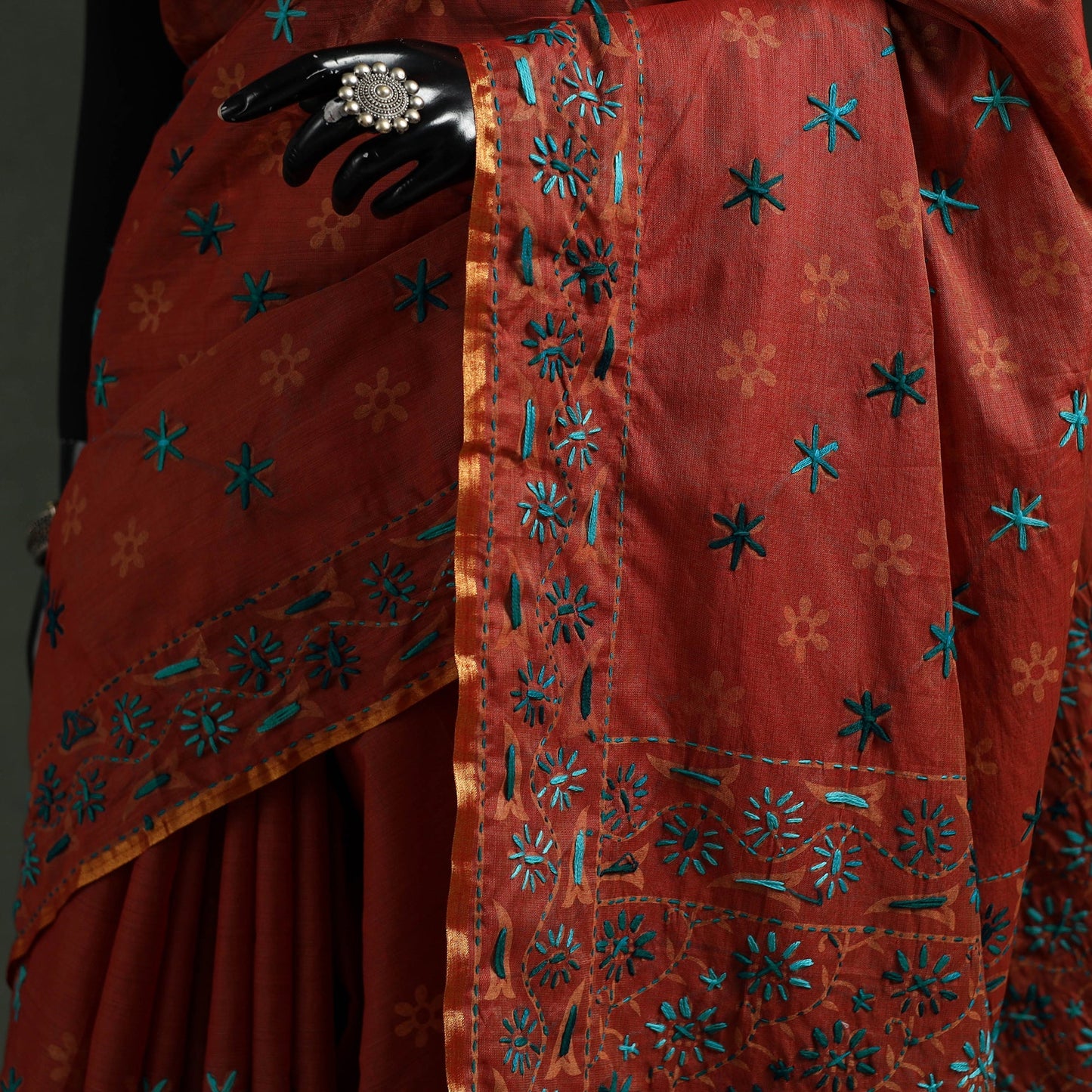 Bengal kantha hand embroidery silk cotton chapa work saree
