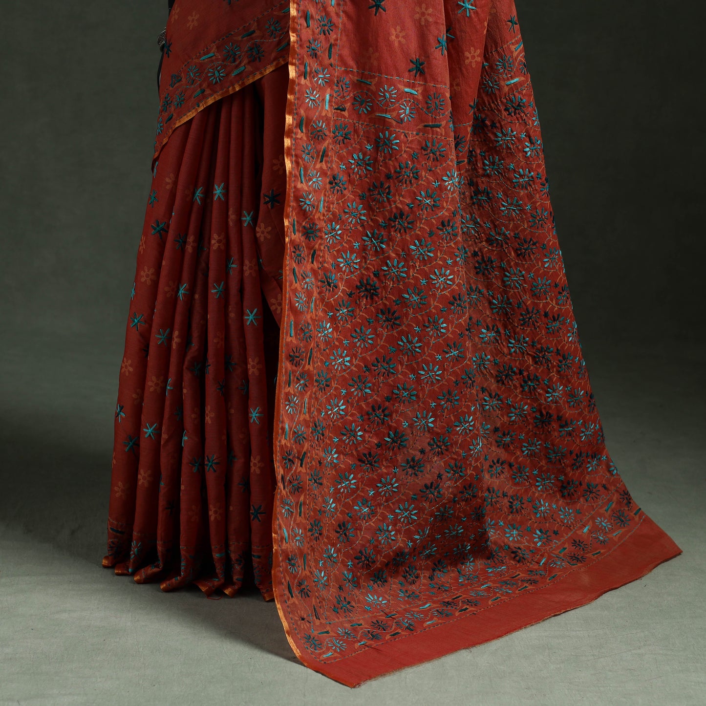 Bengal kantha hand embroidery silk cotton chapa work saree