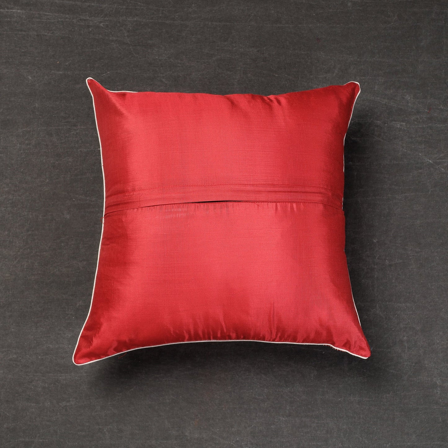 Red Bengal Kantha Embroidery Tussar Silk Cushion Cover