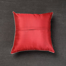 Red Bengal Kantha Embroidery Tussar Silk Cushion Cover