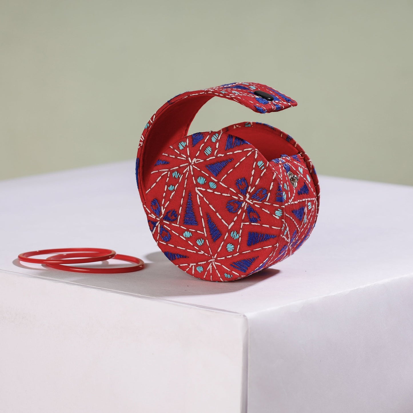 Red Bengal Kantha Work Handcrafted Bangle Box