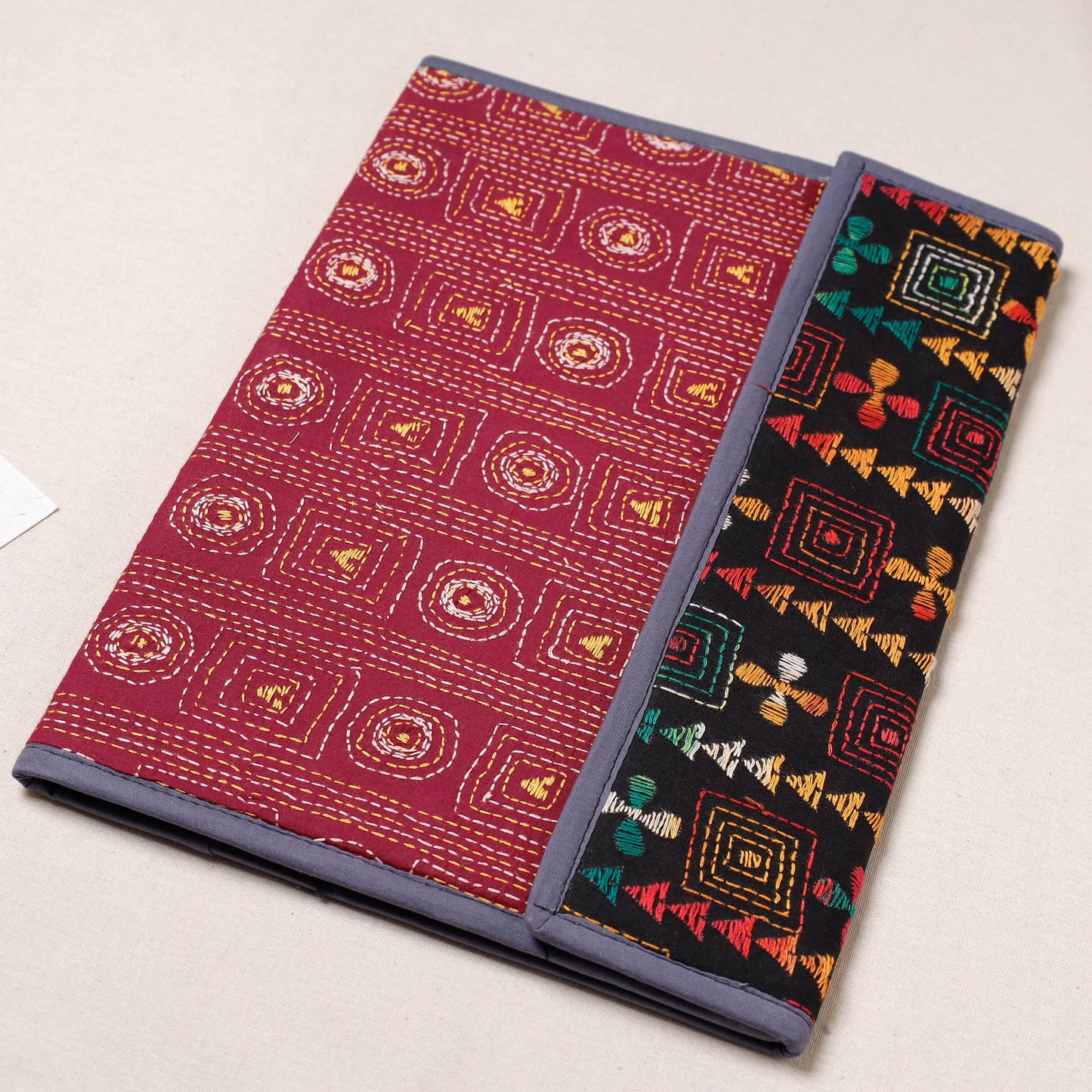 Red Bengal Kantha Work Handcrafted File Folder 