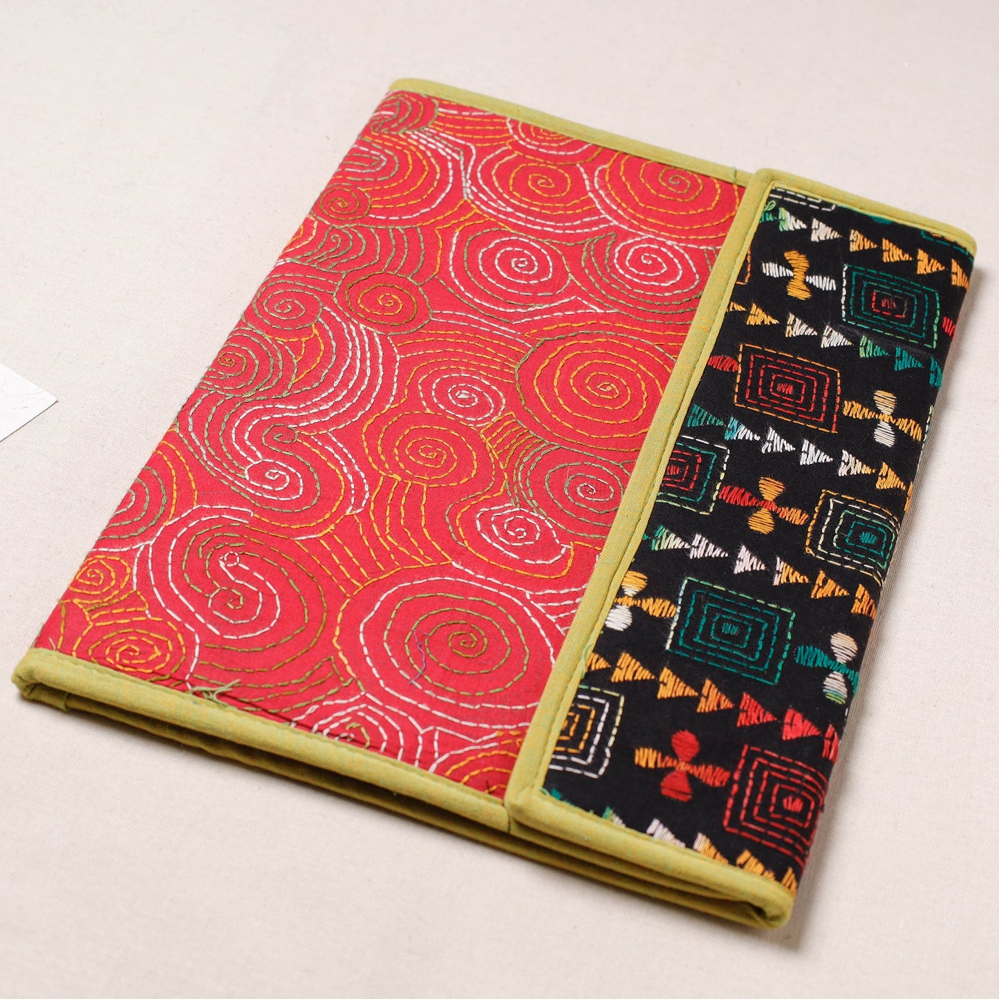 Red Bengal Kantha Work Handcrafted File Folder 