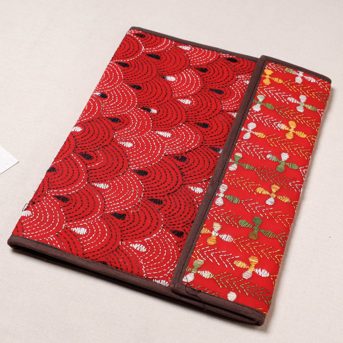 Red Bengal Kantha Work Handcrafted File Folder 