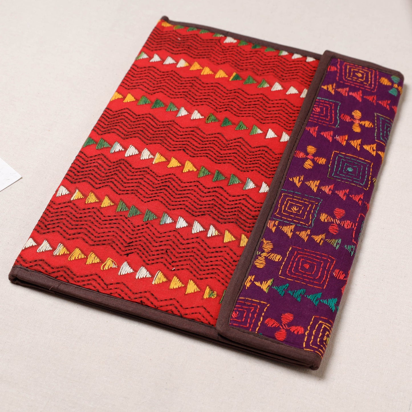 Red Bengal Kantha Work Handcrafted File Folder 