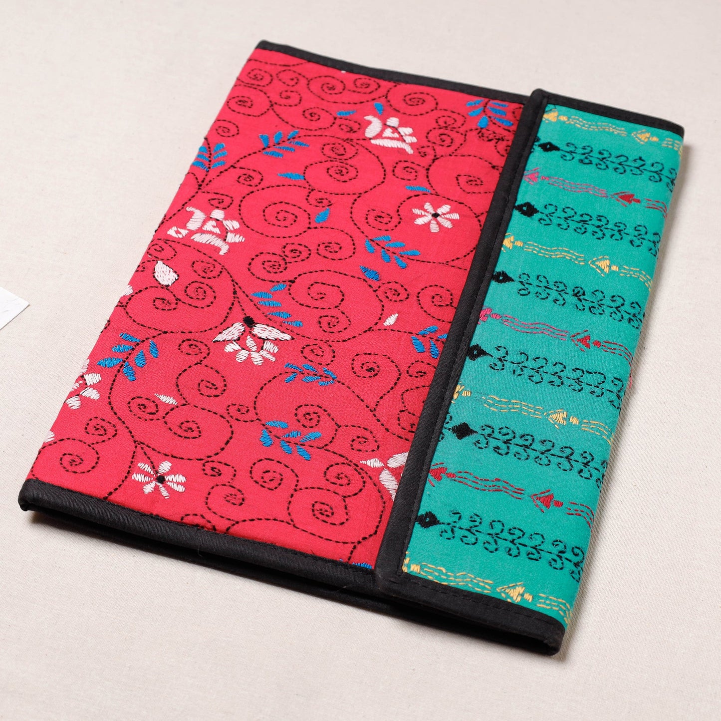 Red Bengal Kantha Work Handcrafted File Folder 