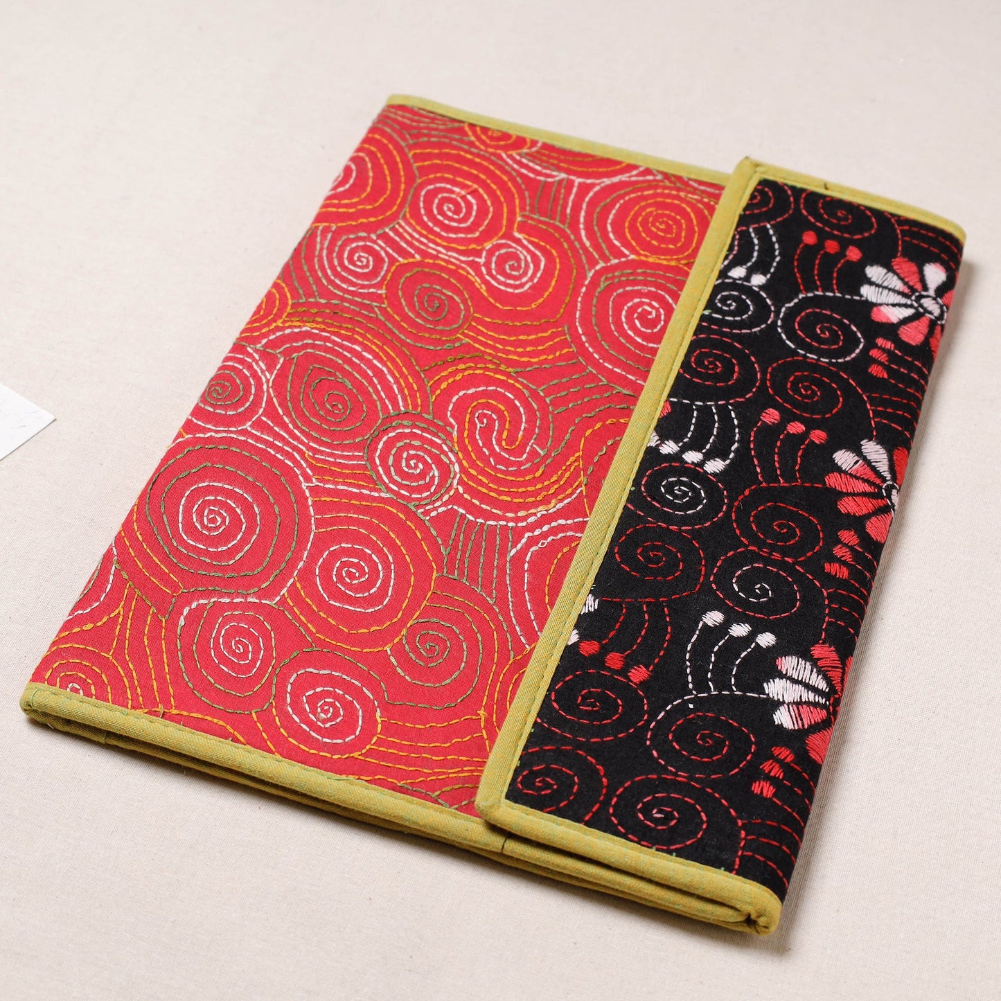 Red Bengal Kantha Work Handcrafted File Folder 