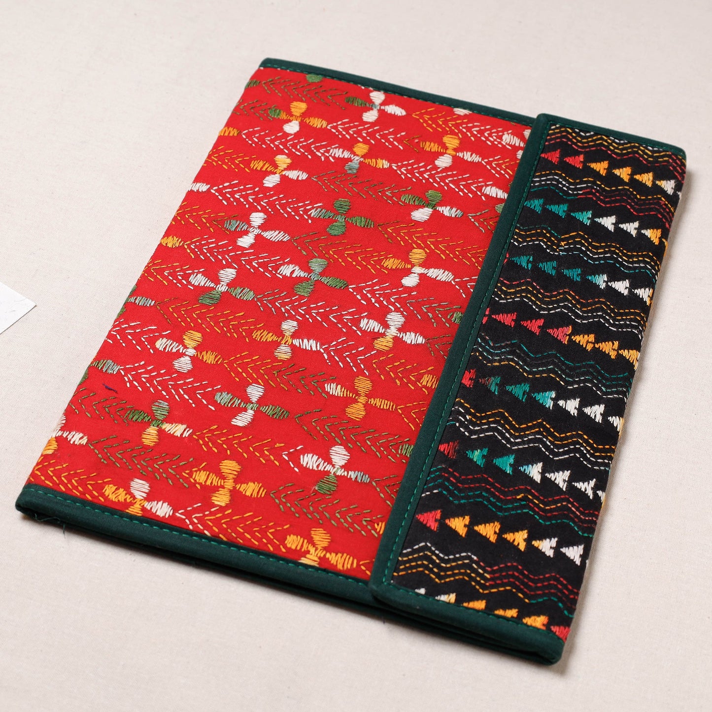 Red Bengal Kantha Work Handcrafted File Folder 